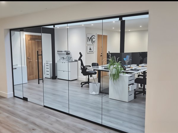 Black Frameless Partition with H Handles