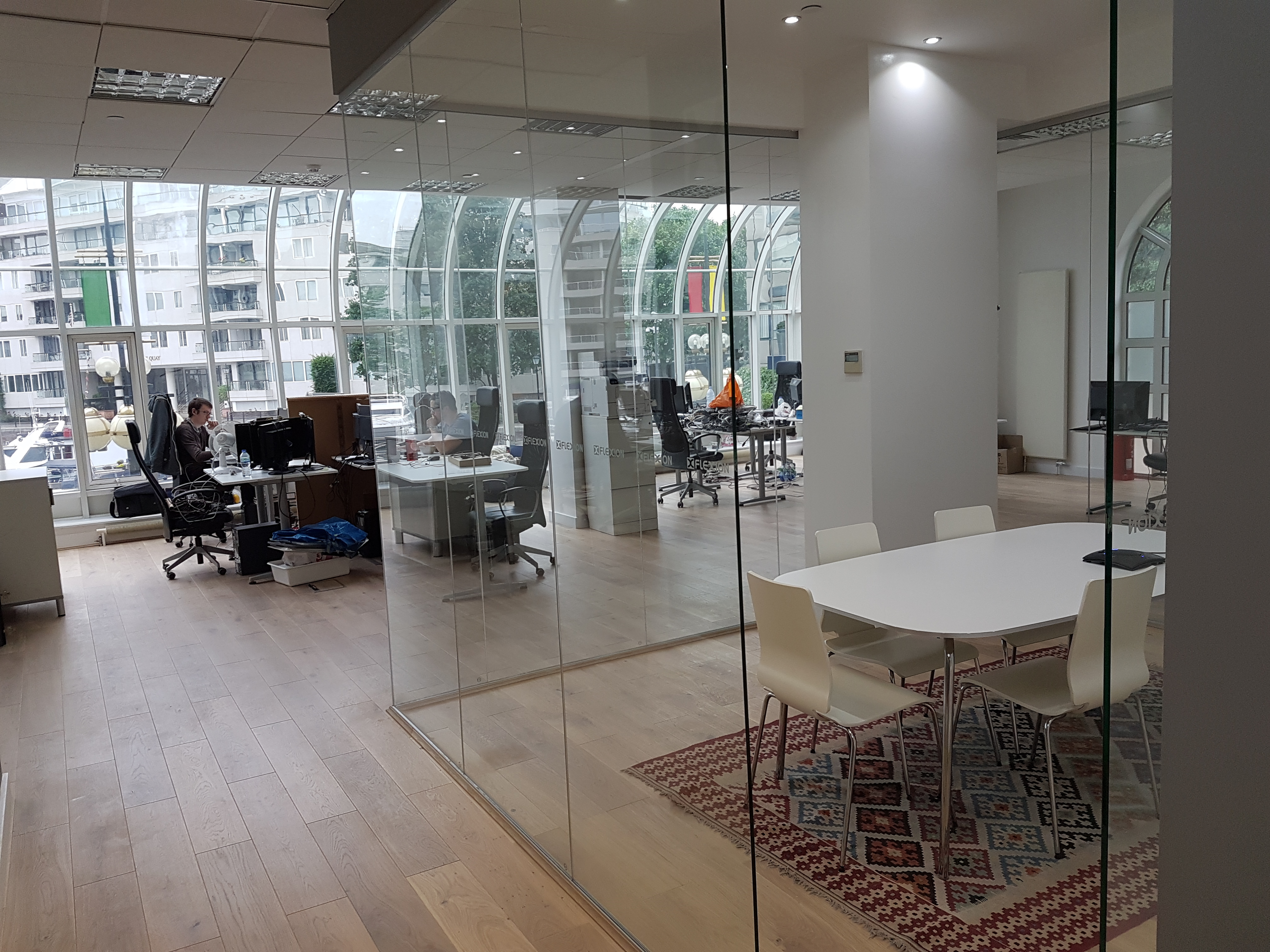 Completed commercial glass partition installation