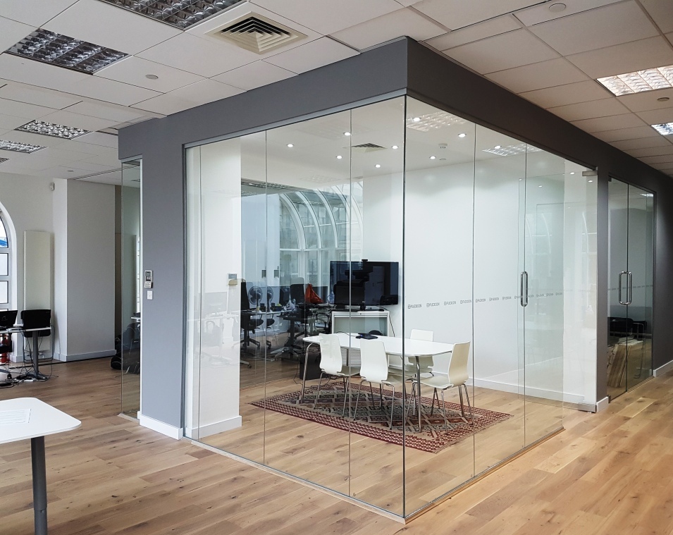 Commercial glass partition installed by National Glass Partitions