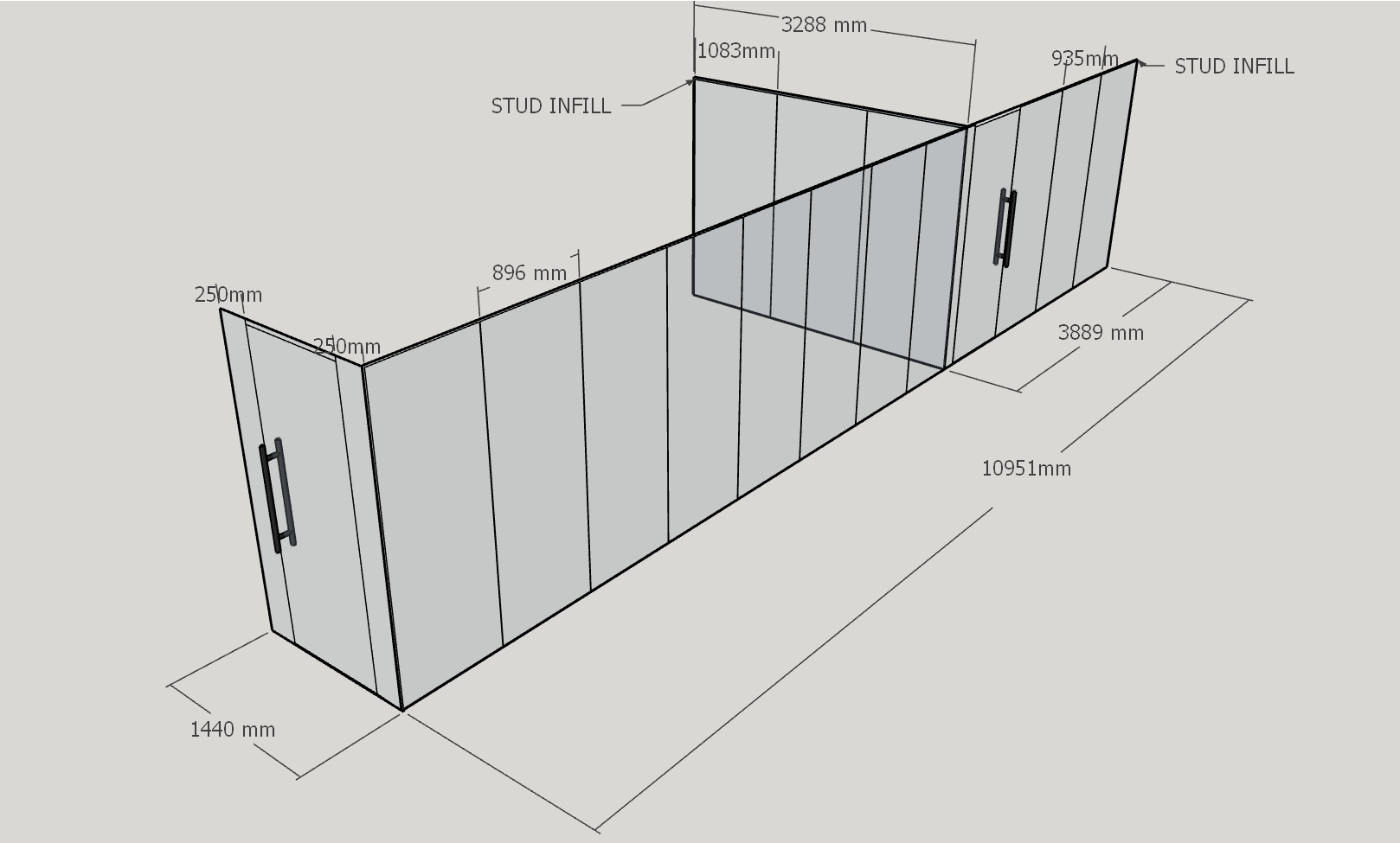 Layout drawing for the main Portsmouth frameless glass office partition